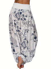 Boho Floral Print High Waist Baggy Harem Pants Women's Clothing