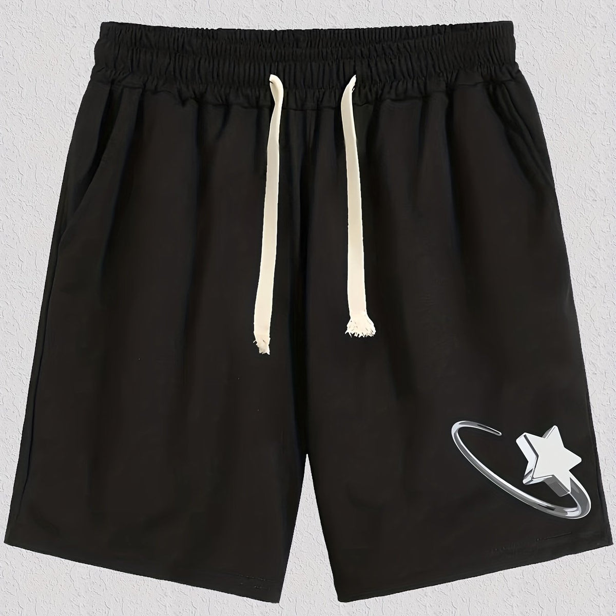 Star Pattern Comfy Shorts Men's Casual Stretch Elastic Waist Drawstring Shorts