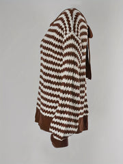  Casual Stripe Print Long Sleeve Round Neck Pullover Sweater