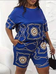  Colorblock Print Top & Shorts Set