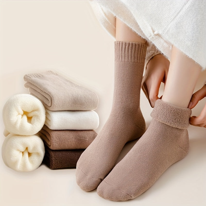 4 Pairs Women's Solid Crew Socks Warm & Comfy Stockings & Hosiery