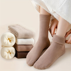 4 Pairs Women's Solid Crew Socks Warm & Comfy Stockings & Hosiery