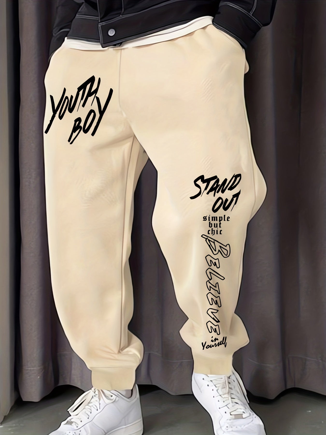 Youth Boy Print Drawstring Sweatpants Loose Fit Pants Men