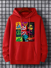 Peace Sign Print Hoodie Men's Casual Pullover Hooded Sweatshirt