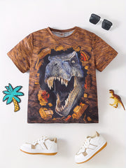 Boys' Dino Print Tee - Comfortable and Stylish Crew Neck T-shirt for Summer