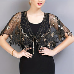 Vintage Sparkly Shawl Wraps Beaded Sequin Boho Evening Cape Mesh