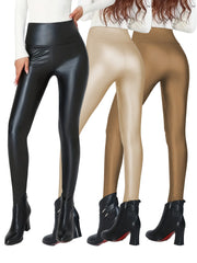 Fleece Lined Faux Leather Yoga Leggings Warm Sports Tight Pants