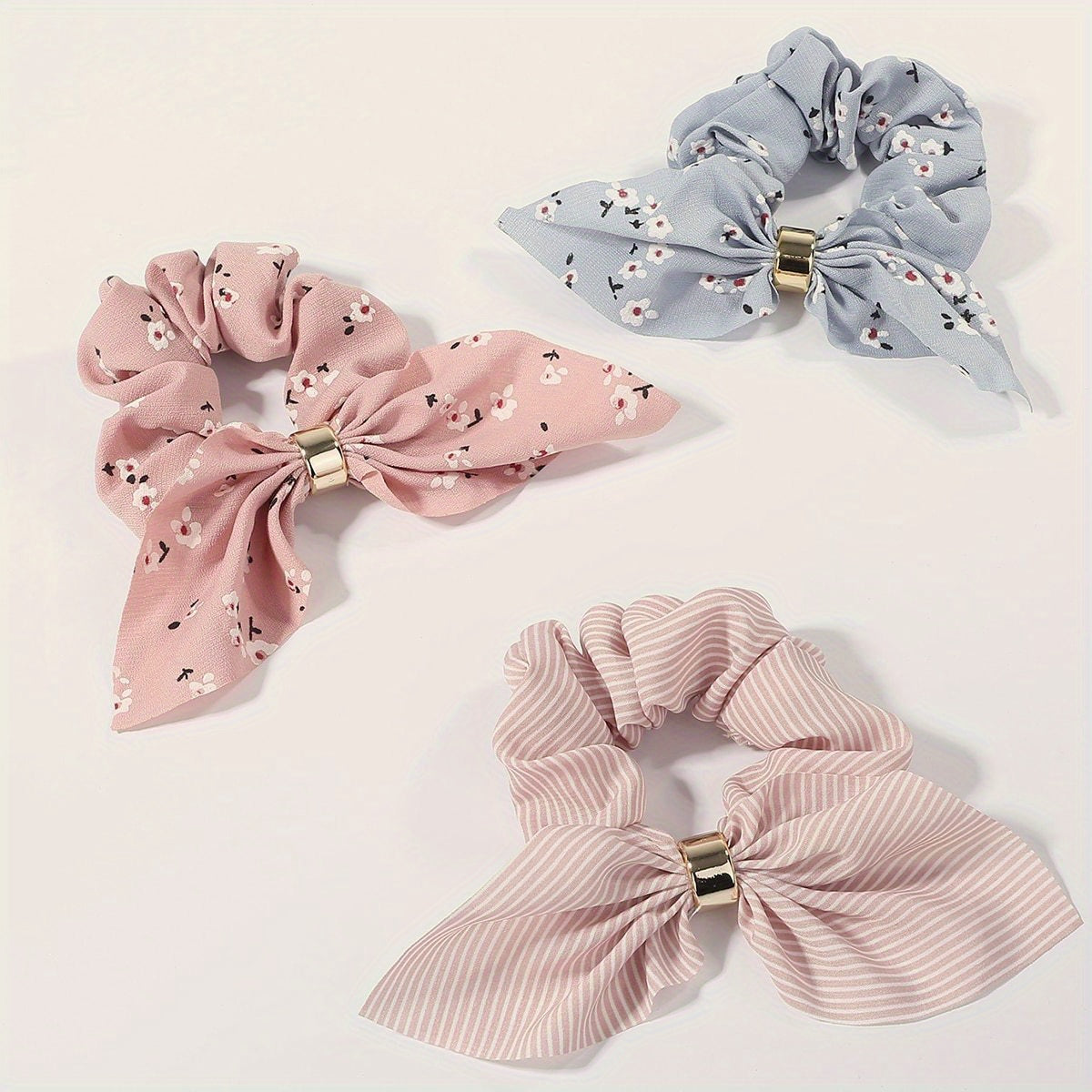 3pcs Flower Print Hair Tie Fabric Hair Rope Elastic Scrunchie Hair Accessories