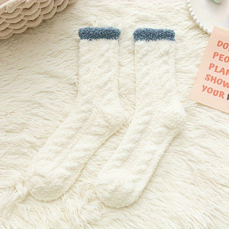 Women's Colorblock Fuzzy Socks Mid Tube Warm Stockings