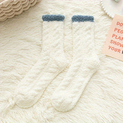 Women's Colorblock Fuzzy Socks Mid Tube Warm Stockings