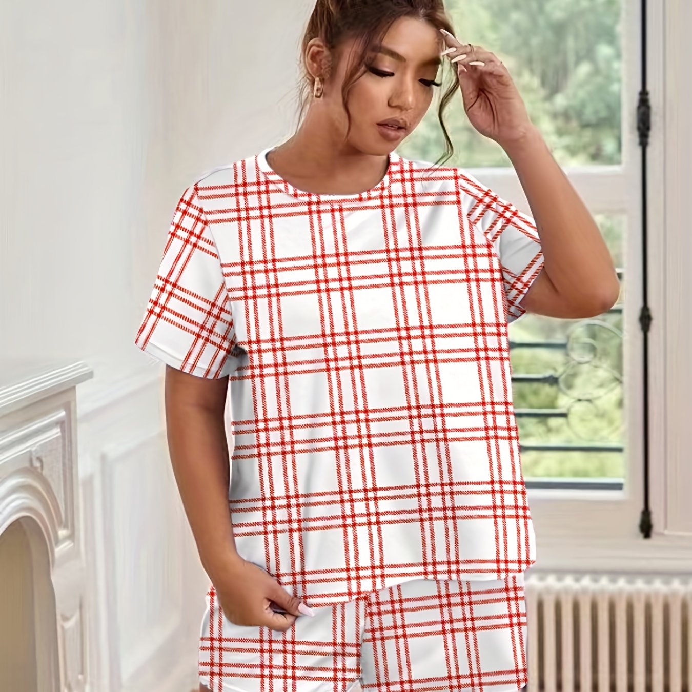  Plaid Tee & Shorts 2pcs Set