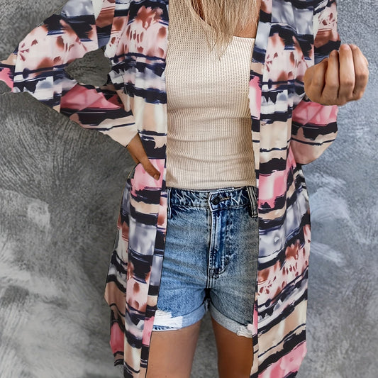  Women's Allover Print Open Front Cardigan