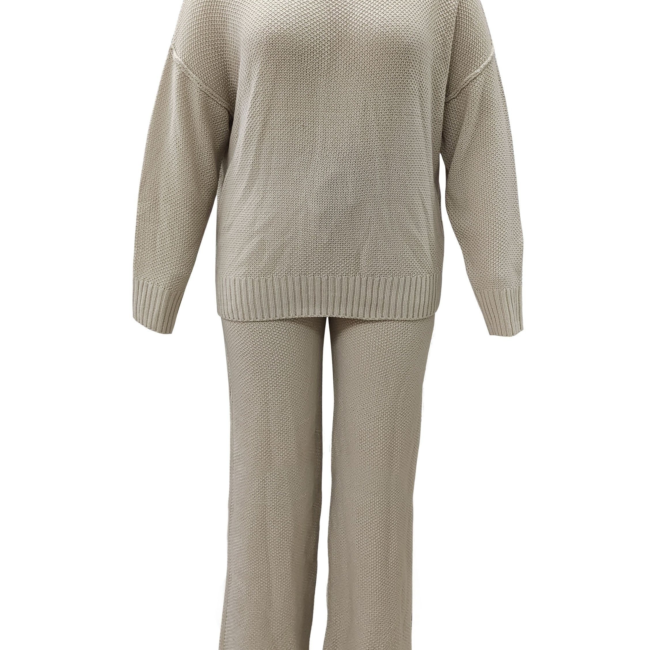  2 Piece Casual Sweater Set Long Sleeve Round Neck Outfits
