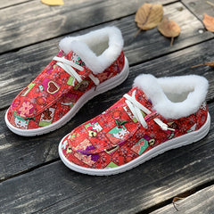 Women's Christmas Style Snow Boots Winter Plus Plush Warm Flat Lace up Shoes