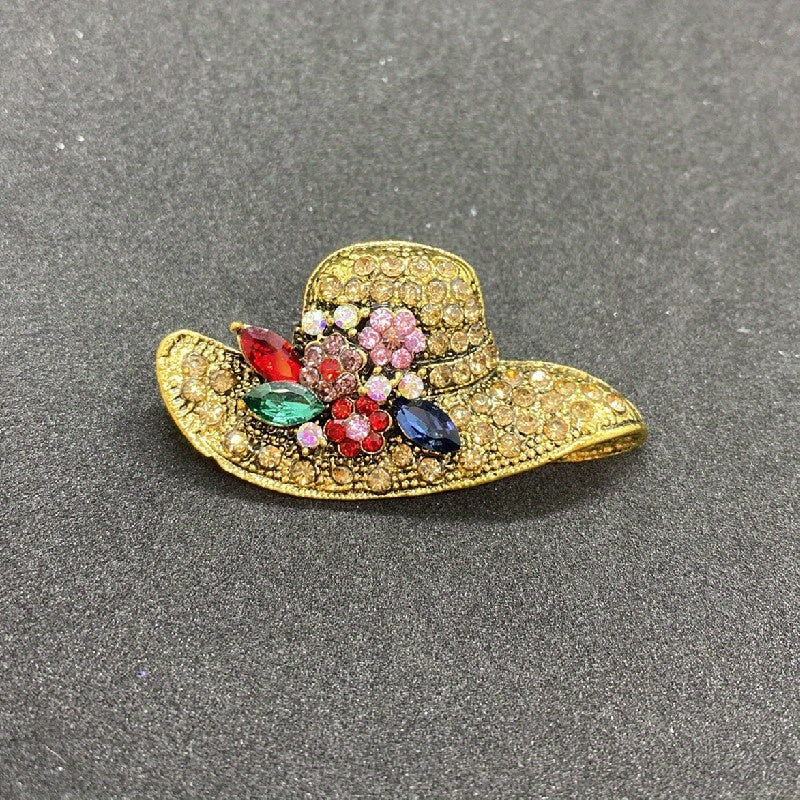 Sun Hat Rhinestone Brooch Wedding Coat Pin