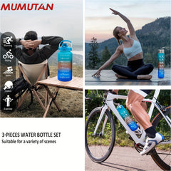 Gradient Water Bottle Set with Time Marker Leakproof Sports Cup 9oz 32oz 64oz
