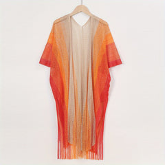 Striped Shawl Cape with Tassel Cover Up
