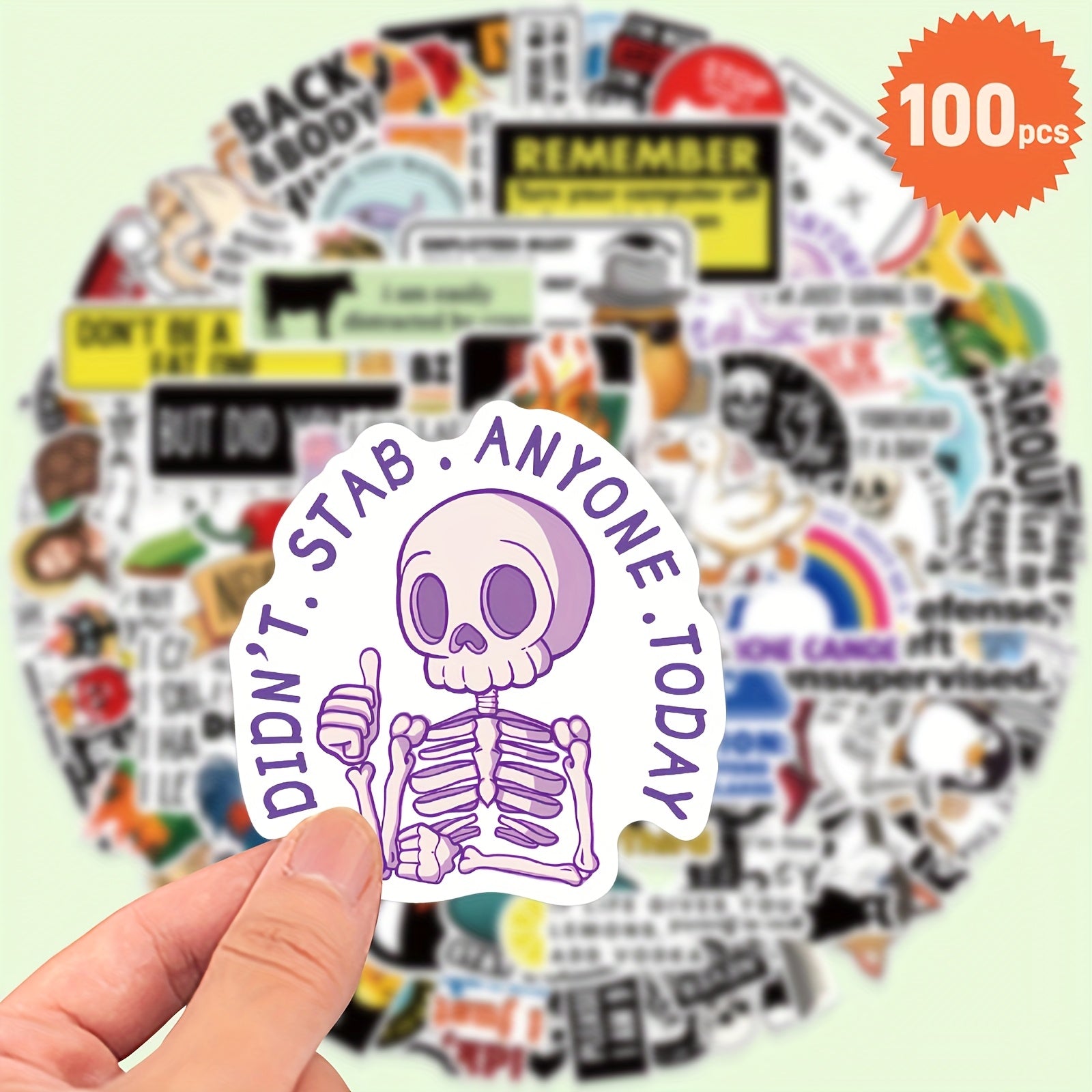 100 Pack Satirical Graffiti Vinyl Stickers - Fun Designs for Laptops, Water Bott