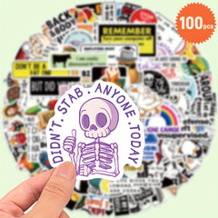 100 Pack Satirical Graffiti Vinyl Stickers - Fun Designs for Laptops, Water Bott