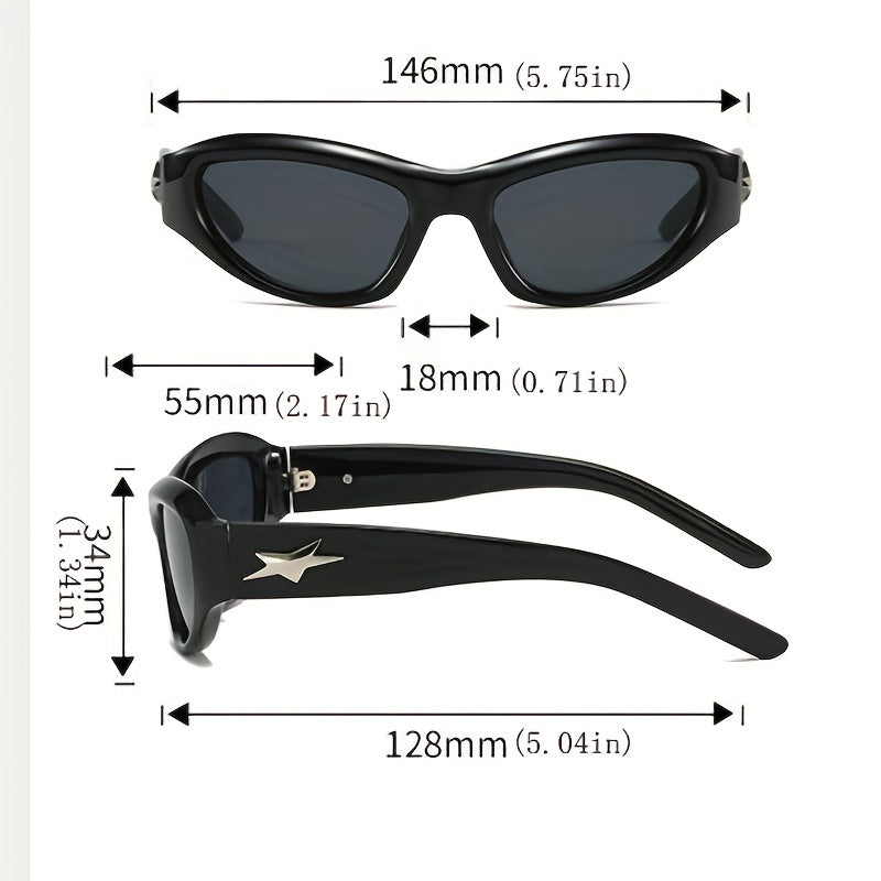 Y2K Wrap Around Sunglasses Star Decor UV400