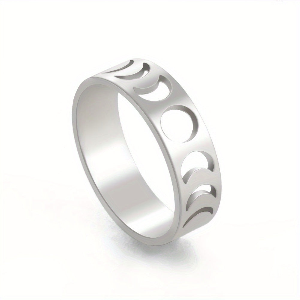 Men's Full Moon Crescent Stainless Steel Ring Birthday Wedding Jewelry Gift