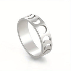Men's Full Moon Crescent Stainless Steel Ring Birthday Wedding Jewelry Gift