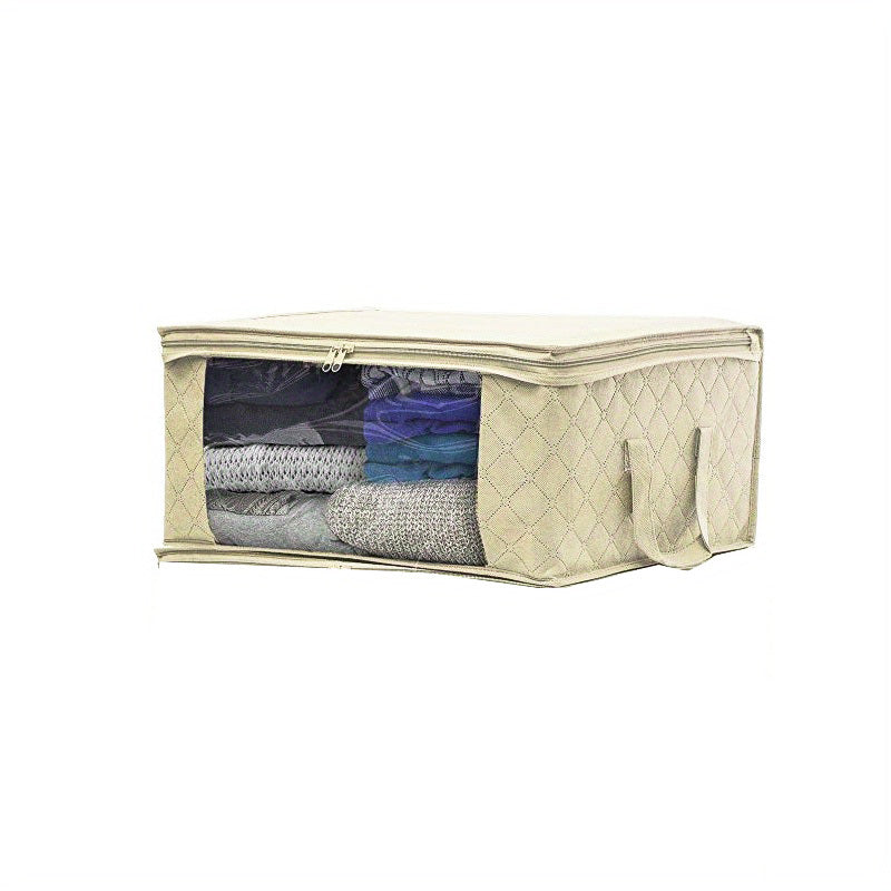 Quilted Storage Zipper Bag Clothes Organizer Foldable Box w/ Window