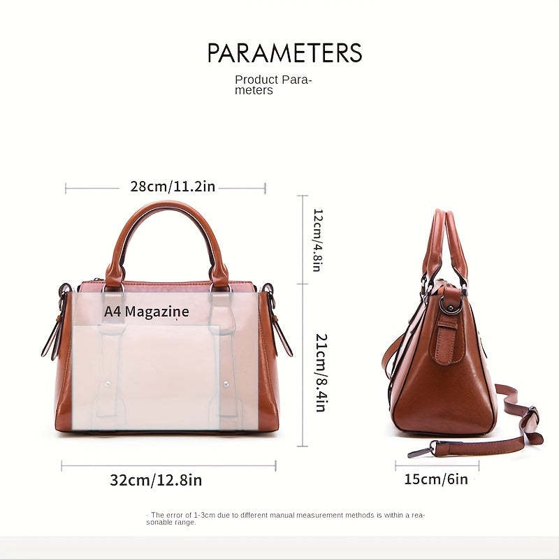 Retro Style Vegan Leather Tote Bag Crossbody Satchel Purse