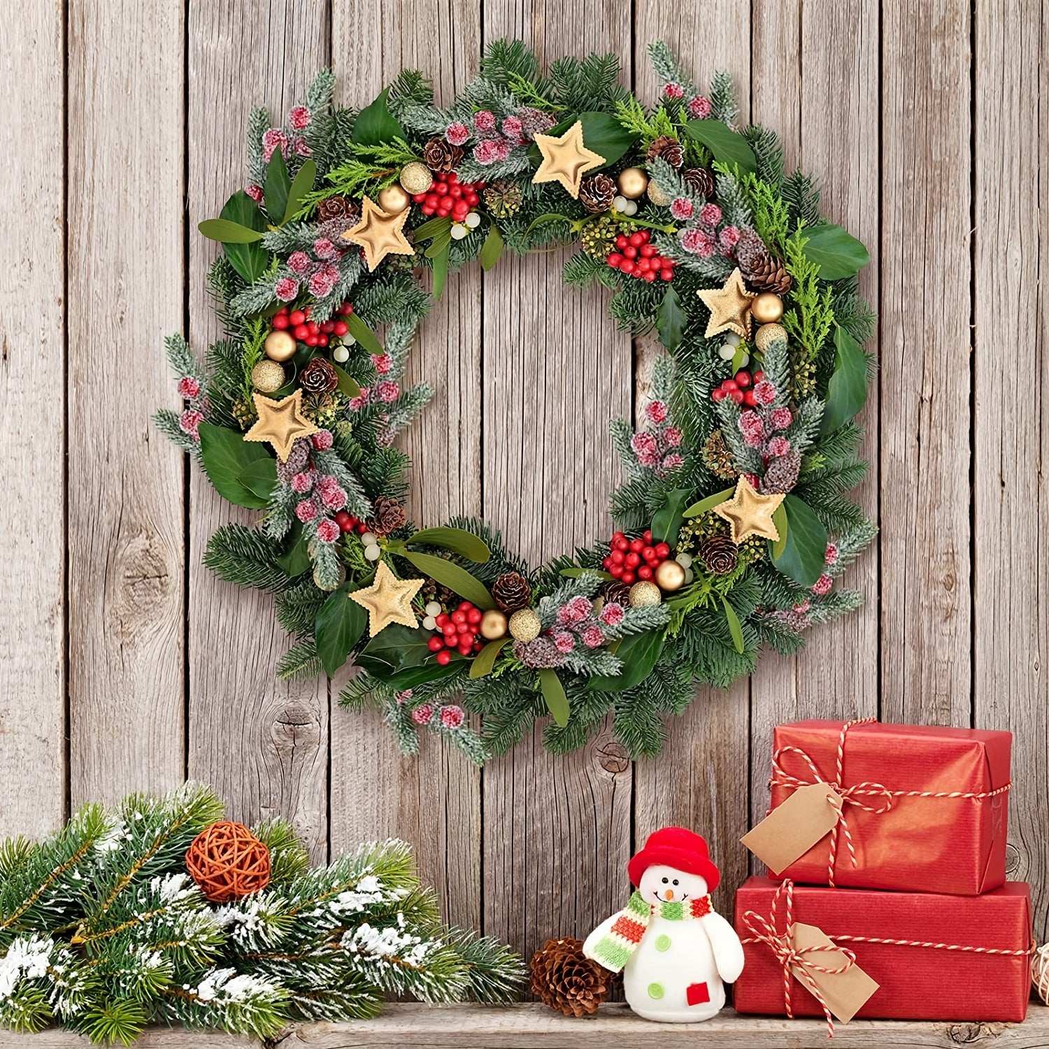 10pcs Christmas Tree Accessories Snowflake Pine Berry Pine Cones Branches Wreath
