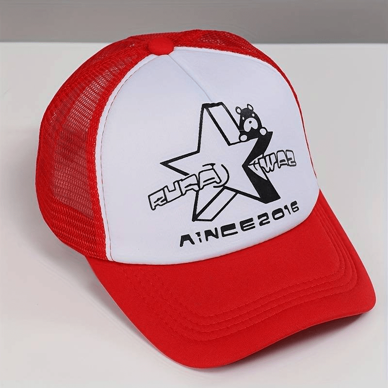 Star Bear Print Baseball Cap Mesh Trucker Hat Lightweight Casual Sports