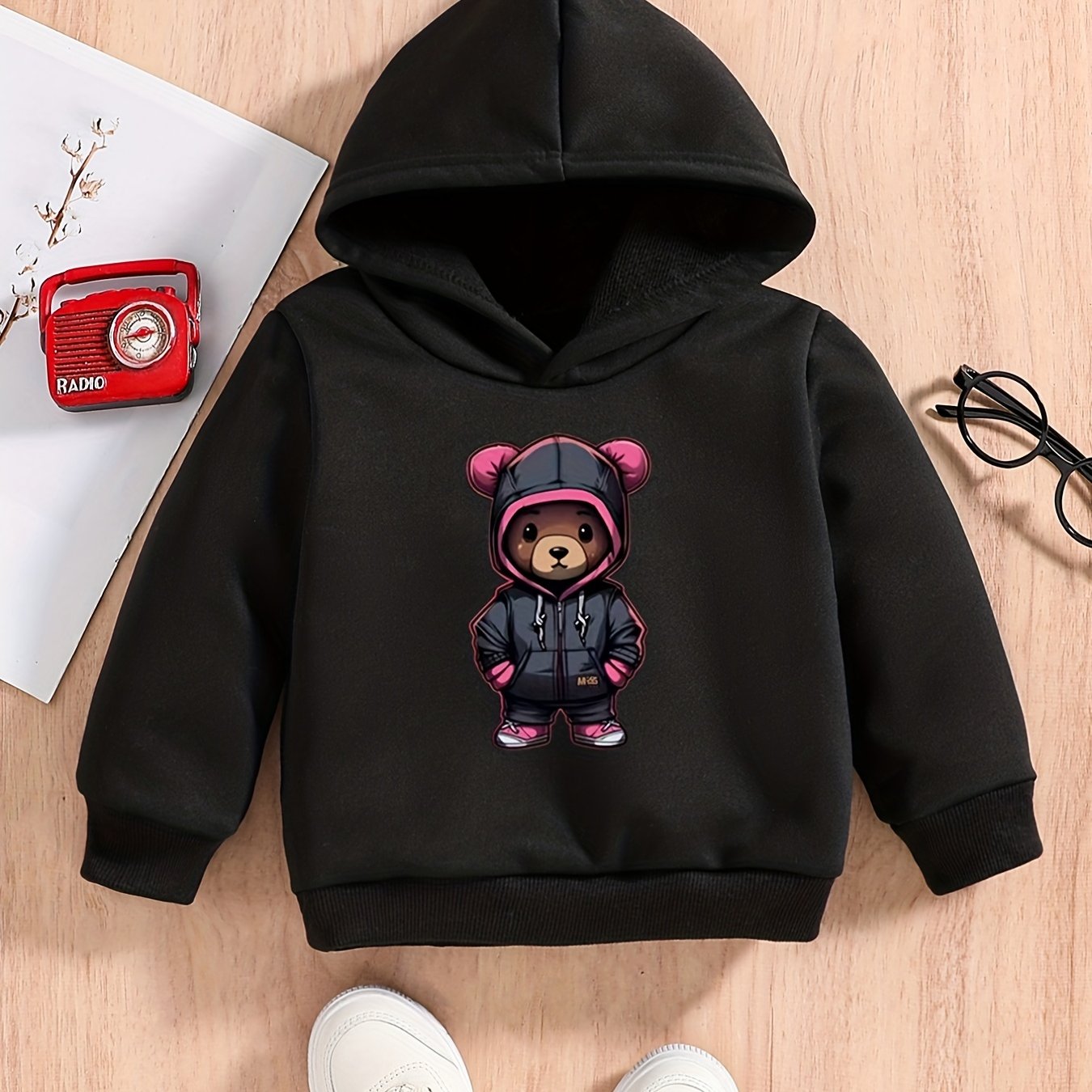 Bear Hoodie Print Baby Boys Casual Pullover Hooded Sweatshirt