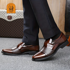 LAORENTOU Men's Leather Dress Shoes Pointed Toe Formal Non Slip Business Office