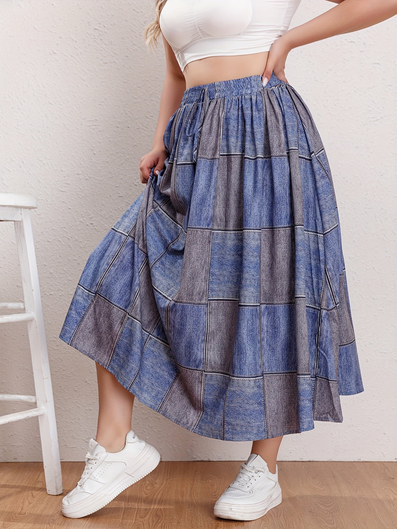  Colorblock Drawstring Maxi Skirt