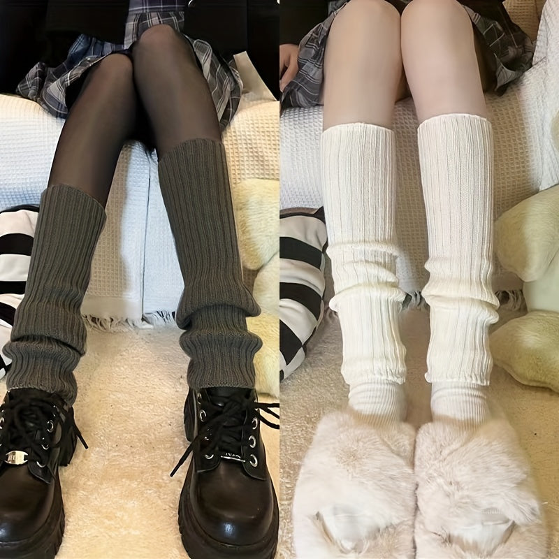 Rib Knit Leg Warmers Knee High Socks Women's Stockings