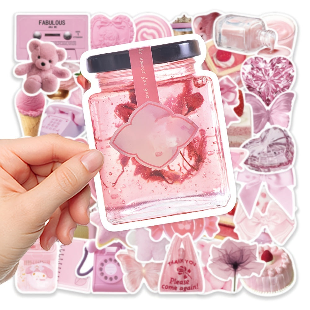 50 Pink Waterproof DIY Stickers for Phone Case Luggage Decor