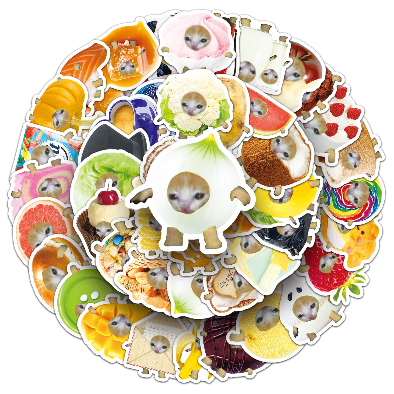 50pcs Funny Cat Head Stickers in Various Colors Self Adhesive Vinyl Decals