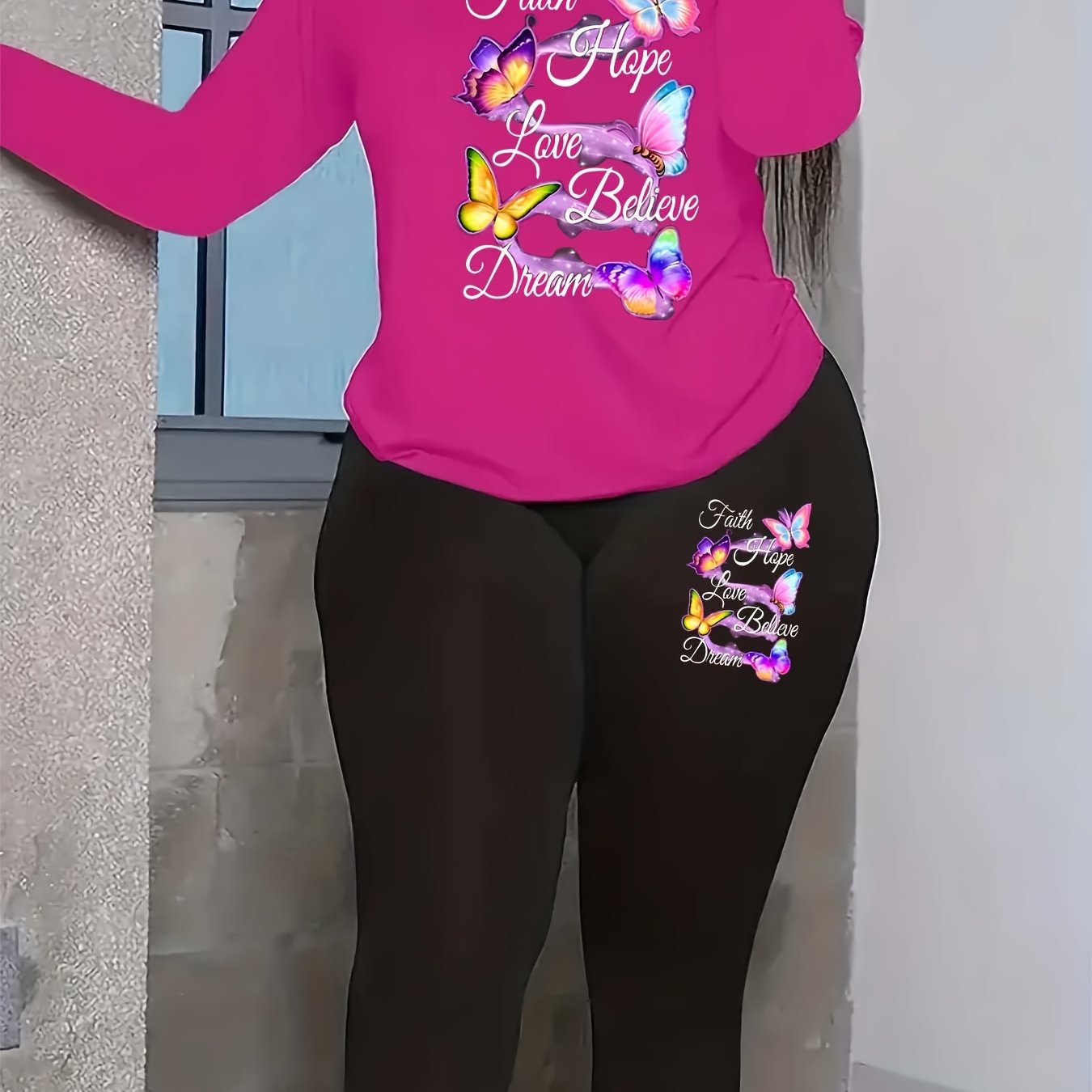  Casual Outfits Butterfly Print Top & Leggings Set