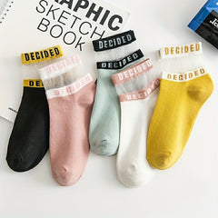 5 Pairs Letter Print Socks with Mesh Women's Stockings