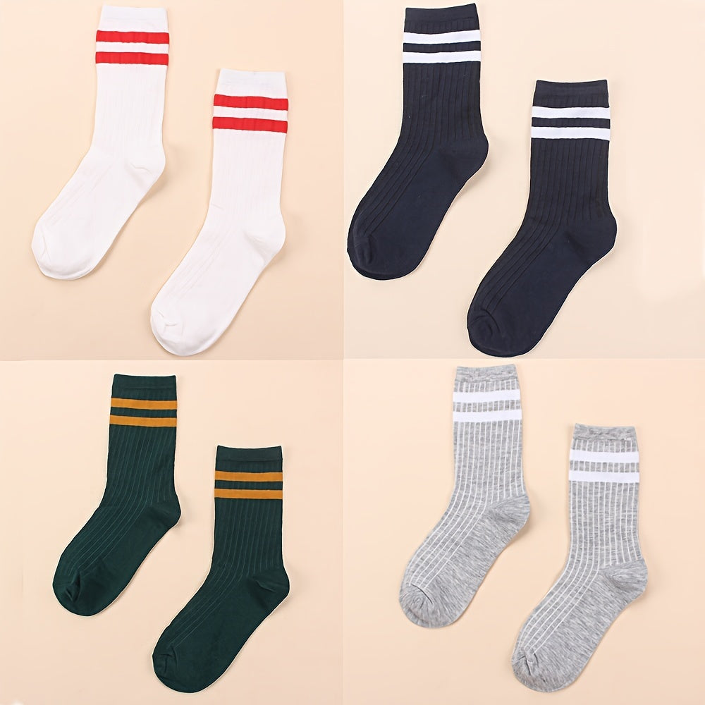 4 Pairs Striped Crew Socks Women's Stockings