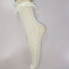 Breathable Heart Pattern Hollow Semi Sheer Short Stockings
