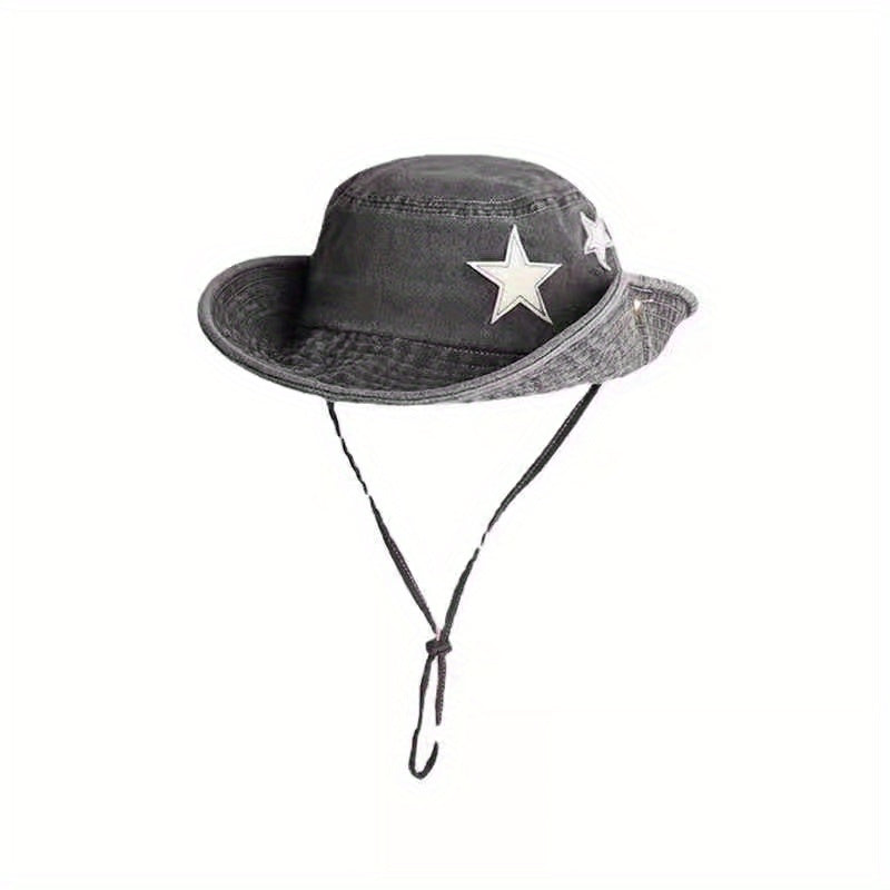 Star Patch Cowboy Bucket Hat Vintage Washed Distressed Boonie Hats