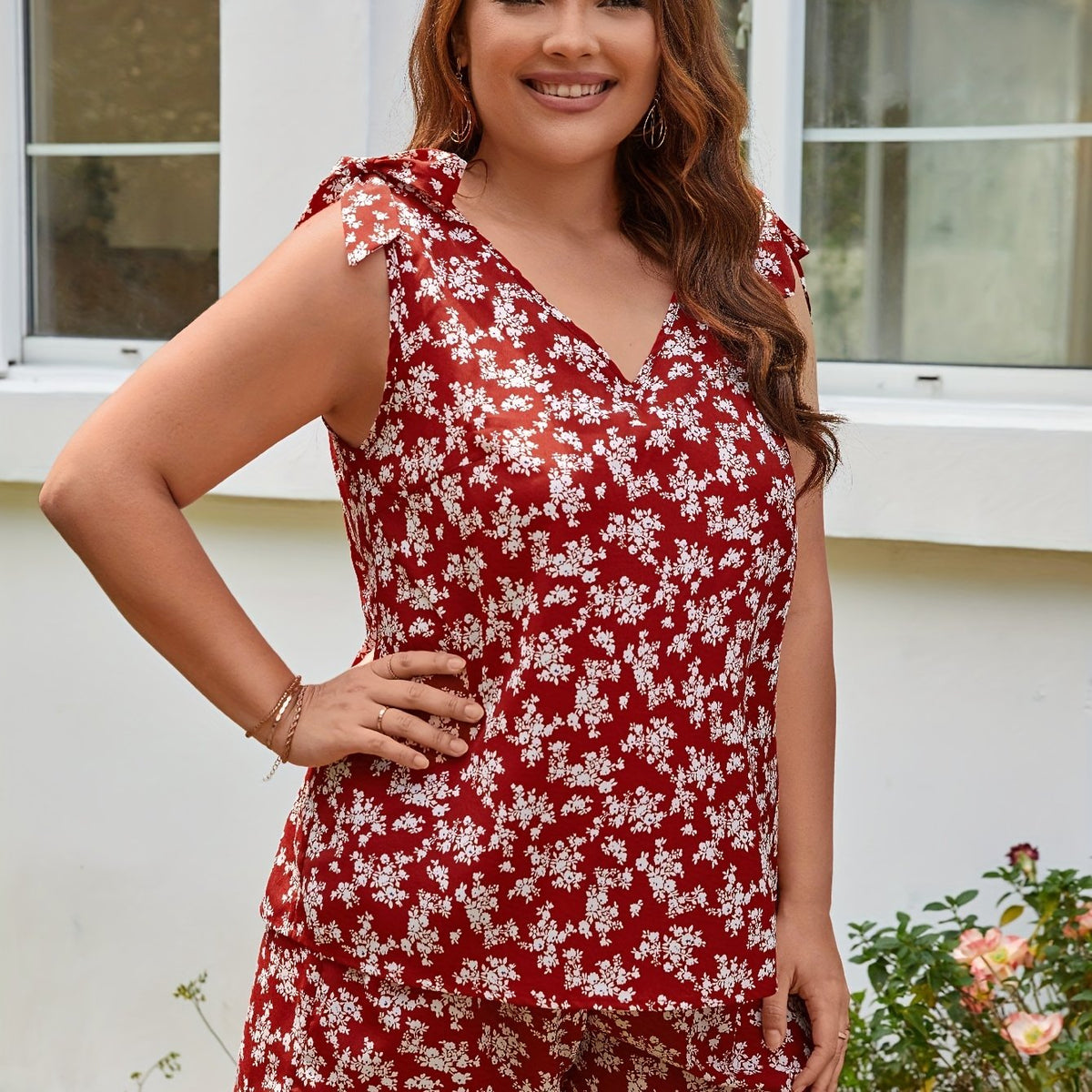  Floral Print Top & Shorts Set Women's Boho Outfit