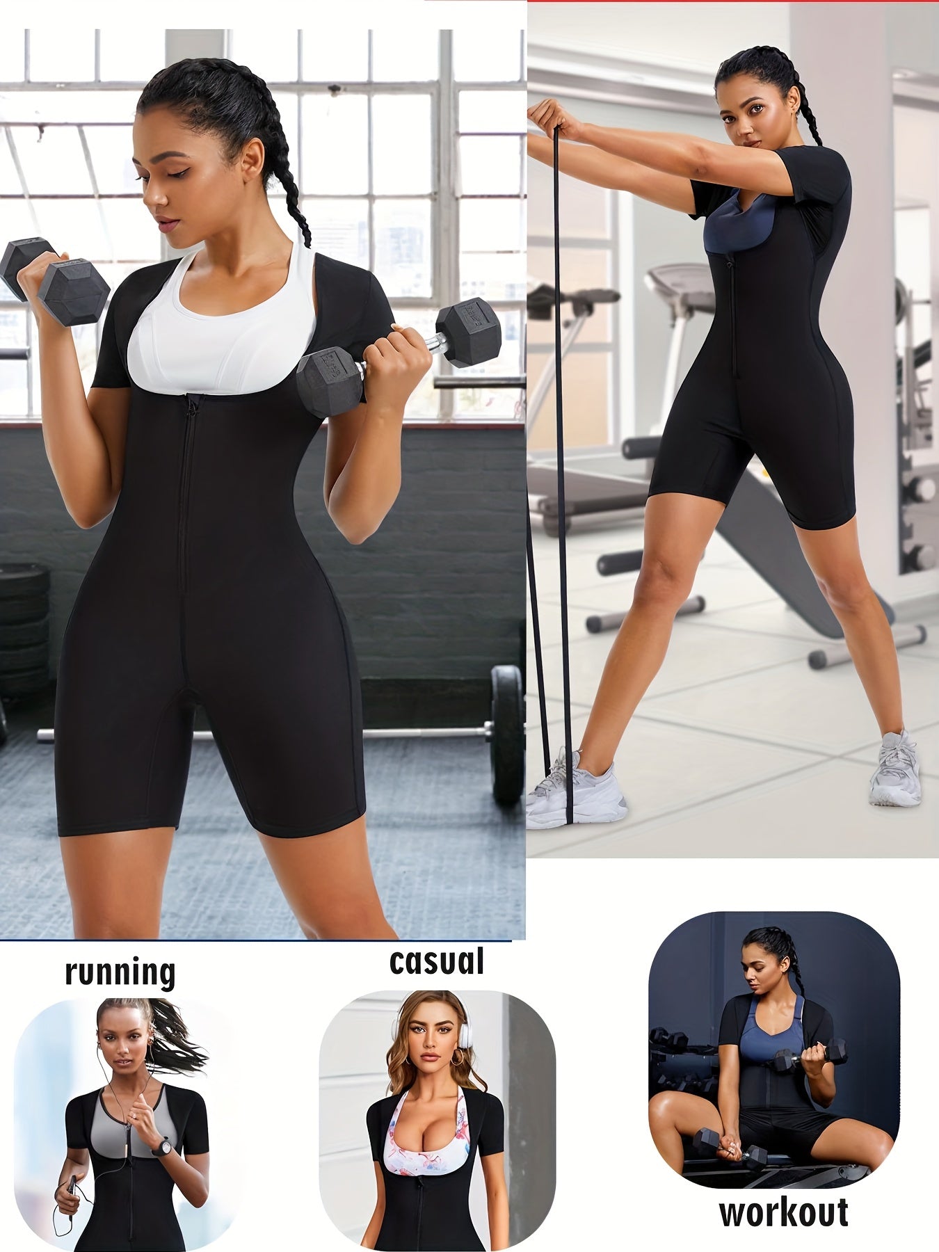 Women's Body Slimming Sauna Jumpsuit with Zipper