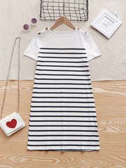 Girls Casual Stripped Short Sleeve Dress