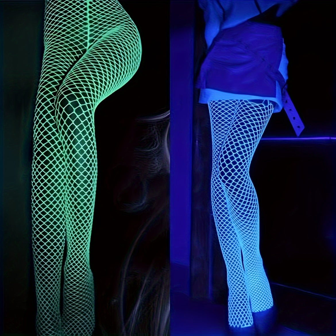  Glow In The Dark Fishnet Tights for Women 0XL-2XL