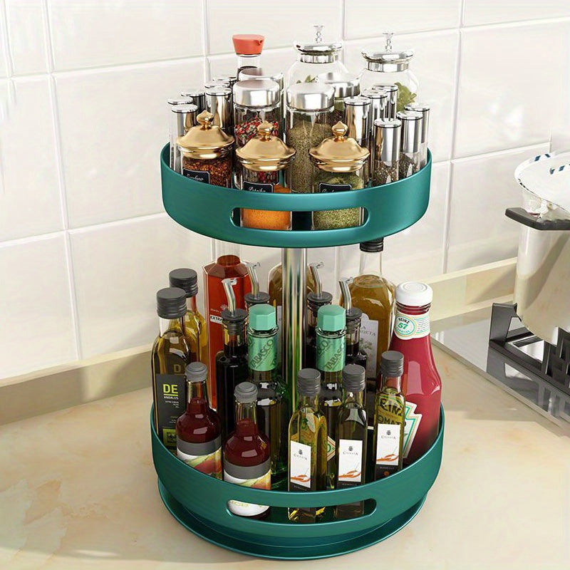 2-Layer Rotating Seasoning Bottle Rack Kitchen Storage Accessory