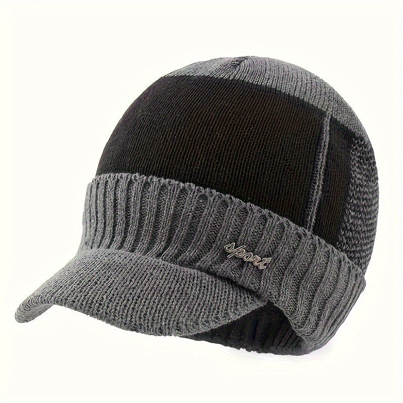Men's Velvet Beanie Hat Winter Warm Knitted Hat For Outdoor Cycling