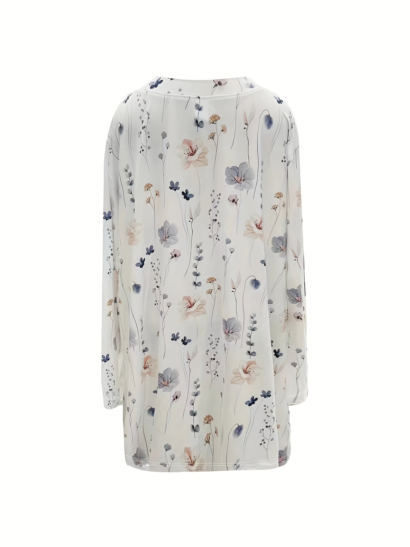  Floral Print Long Sleeve Pocketed Tee Dress