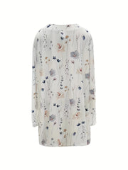  Floral Print Long Sleeve Pocketed Tee Dress