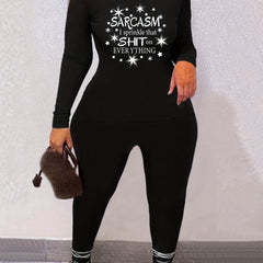 Women's Plus Star & Letter Print Tee & Leggings Outfits Set
